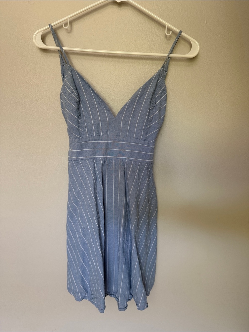 Windsor Striped in Style Blue and White Pinstripe Spaghetti Strap Skater Dress